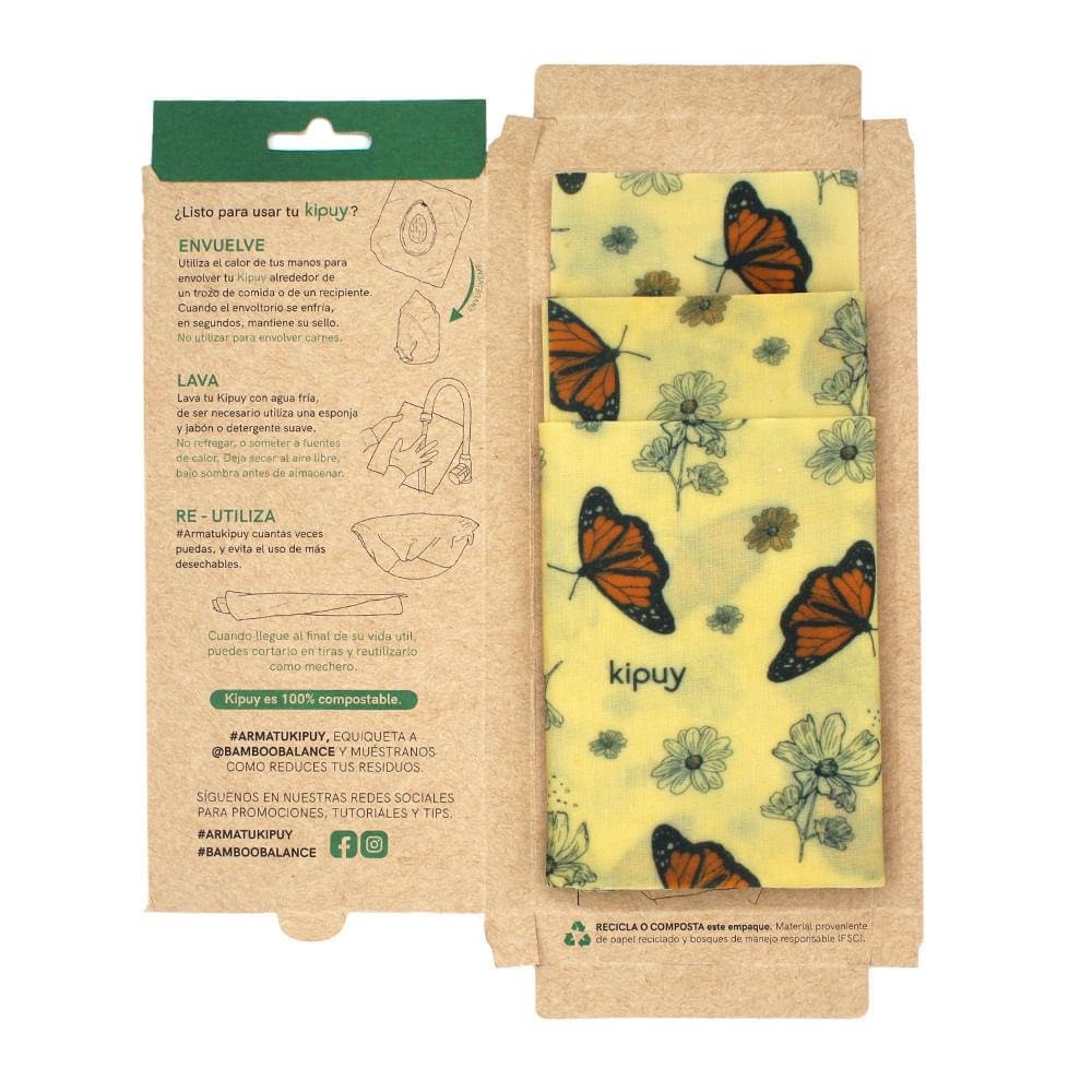 Envoltorios para Alimentos Kipuy Tripack Mixto Impresión Textil Mariposa