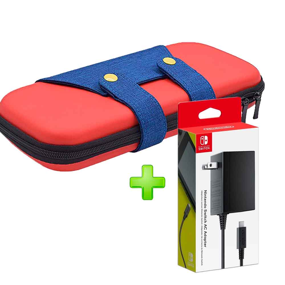 Pack Estuche Switch y Oled Mario RojoAzul Cargador Original