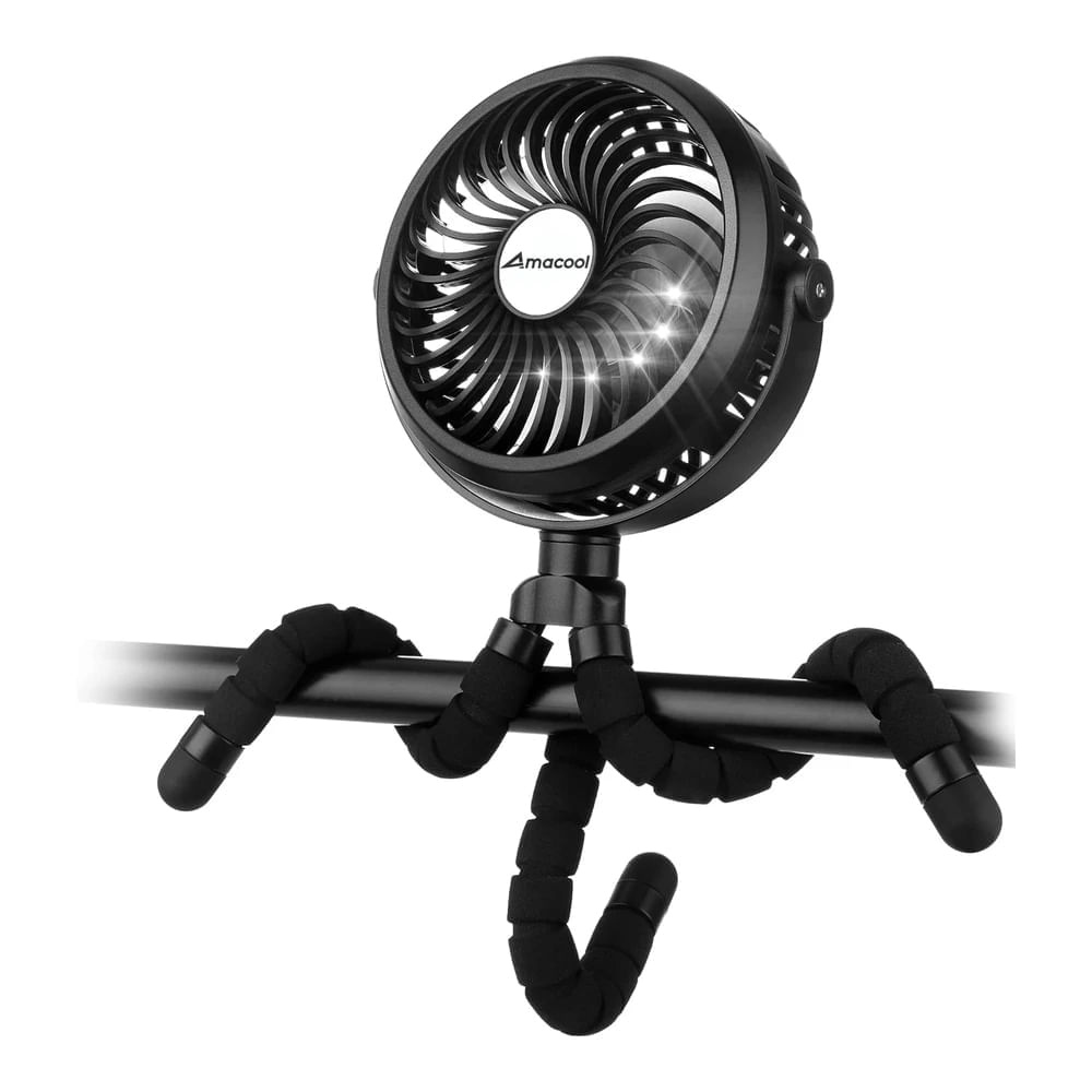 Amacool Ventilador de Cochecito con Pilas Trípode Flexible con Clip con 3 Velocidades Negro
