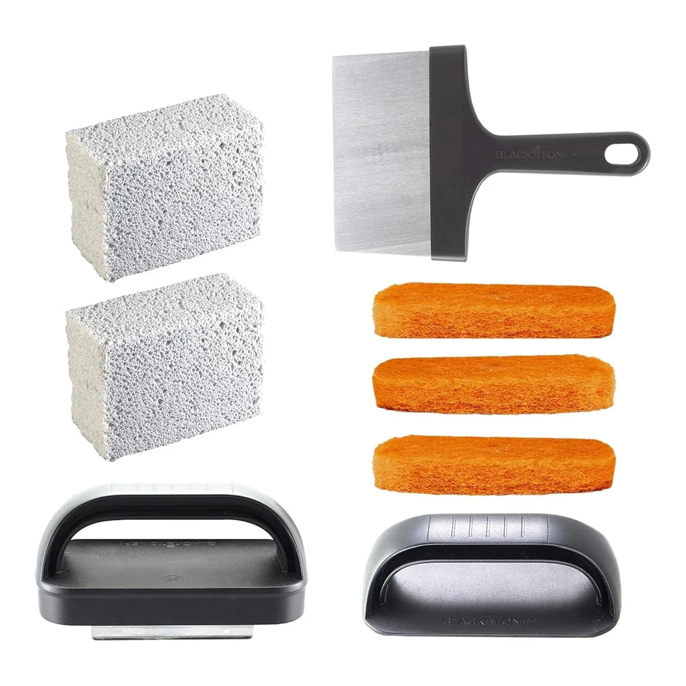 1 Raspador de Acero Inoxidable de 6"" 3 Estropajos 2 Ladrillos de Limpieza y 1 Mango Color Negro