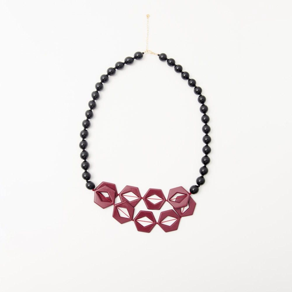 Collar Sfera Mujer Piezas Hexagonales Rojo