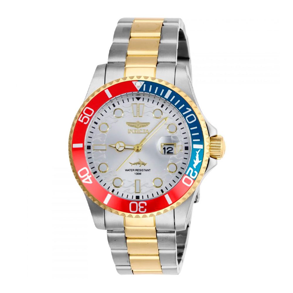 Reloj Análogo Invicta Original 44707 Pro Diver Para Hombre Plateado, Dorado-Rojo