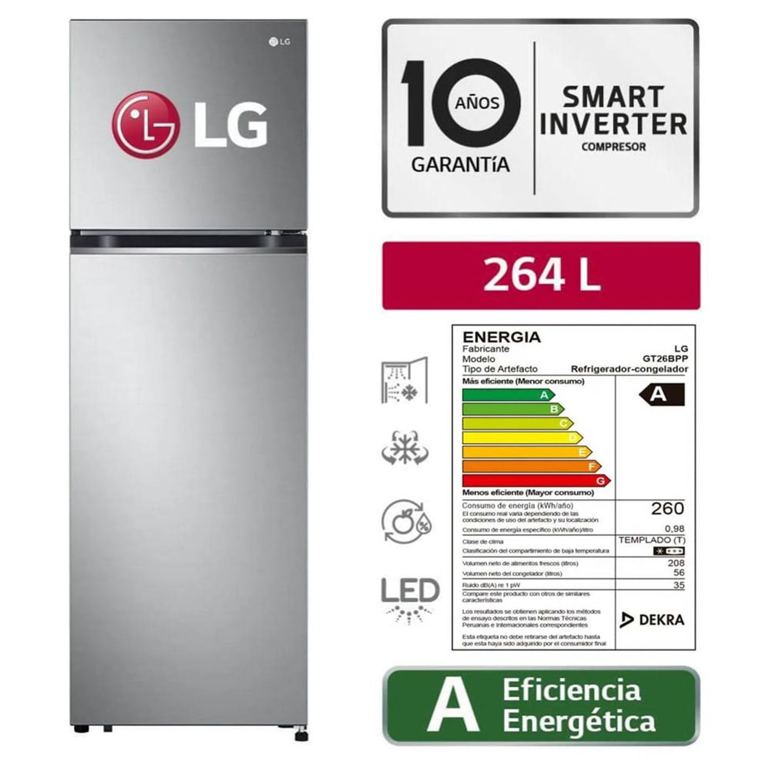 Refrigeradora LG Top Mount con Door Cooling 264 LT GT26BPP | Oechsle -  Oechsle