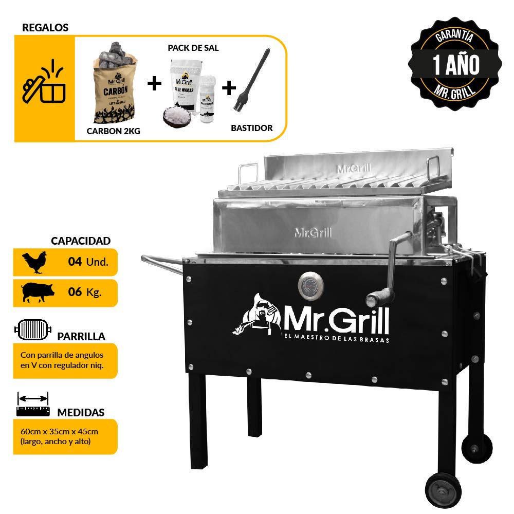 Caja China Mediana Premium Jr Black Acero Mixta Con Termometro + Parrilla Con Regulador + Kit Sal Maras + Carbon + Bastizador