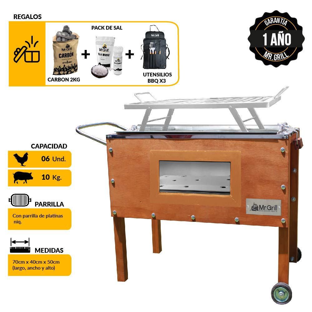 Mediana Premium Smart Glass Acero Mixta + Parrilla De Platinas+ Mandil Parrillero Bbqx3+ Carbon + Kit Sal Maras