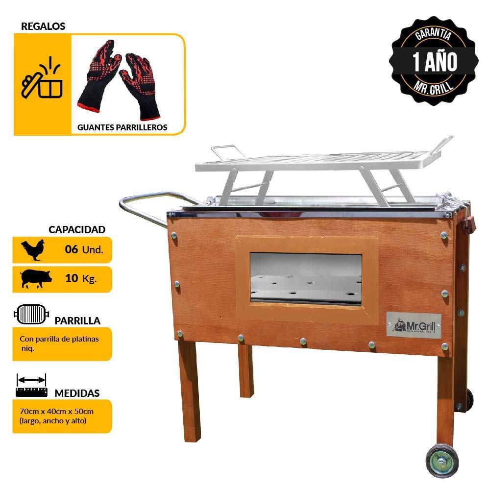 Caja China Mediana Premium Smart Glass Acero Inox + Parrilla De Platinas + Guantes Parrilleros De Alta Temperatura