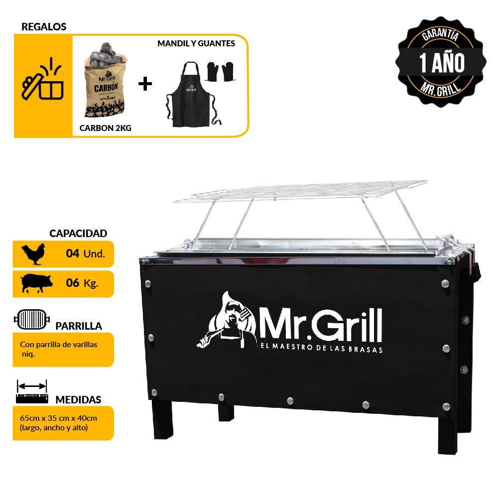 Caja China Mediana Sr Acero Galvanizado + Parrilla De Varillas+ Mandil + Guantes + Carbon