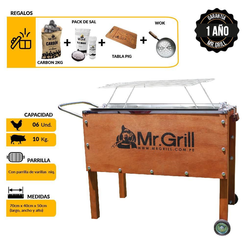 Caja China Mediana Premium Acero Mixta +  Wok Parrillero +  Tabla De Picar Pig + Carbon + Kit Sal Maras