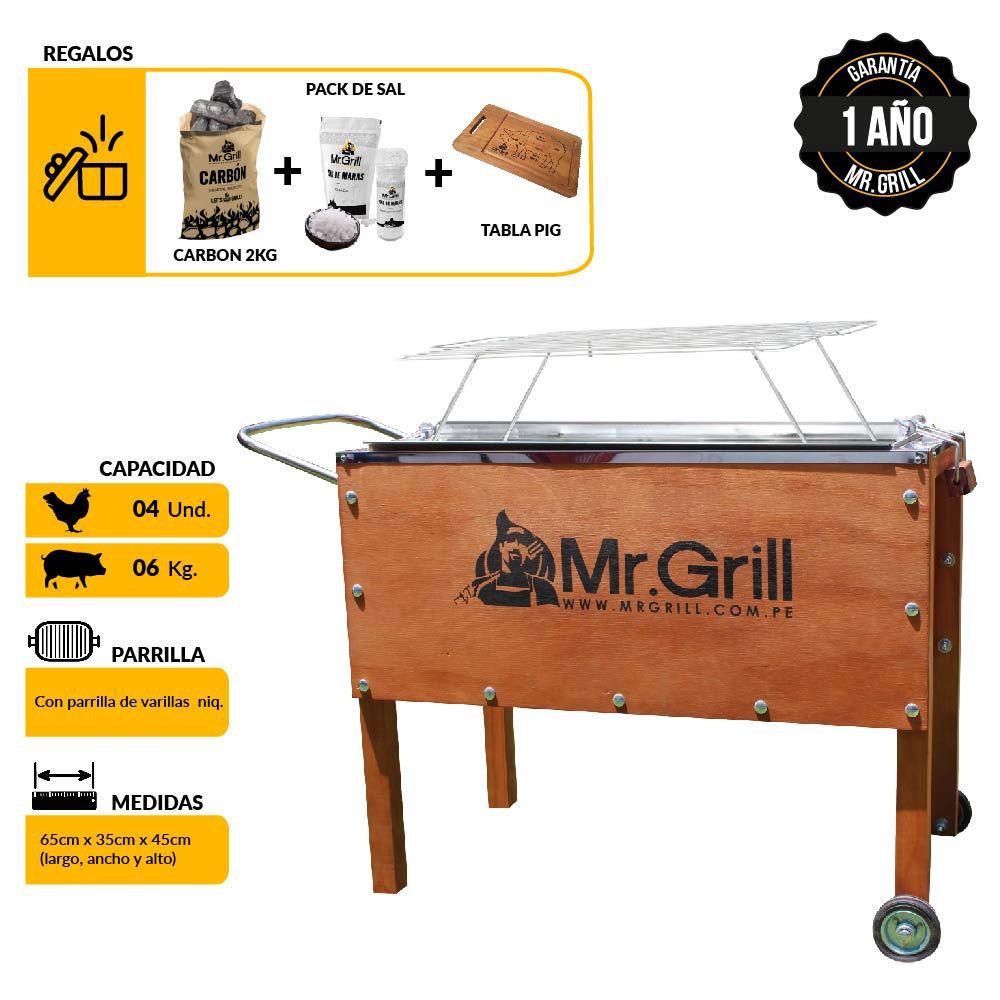 Caja China Mediana Jr Acero Galvanizado+ Parrilla De Varillas +  Kit Sal Maras + Carbon + Tabla De Picar Pig