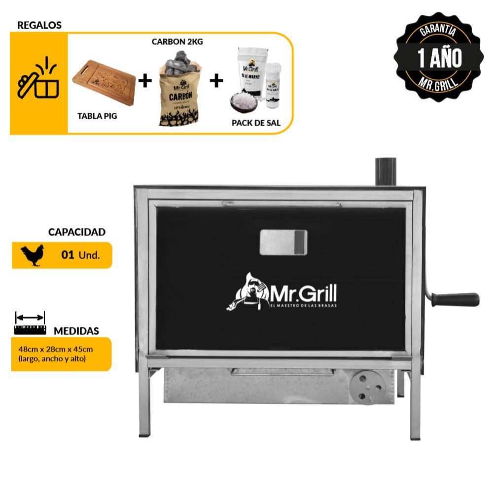 Horno Asador A La Brasa Chico + Tabla De Picar Pig + Carbon + Kit Sal Maras