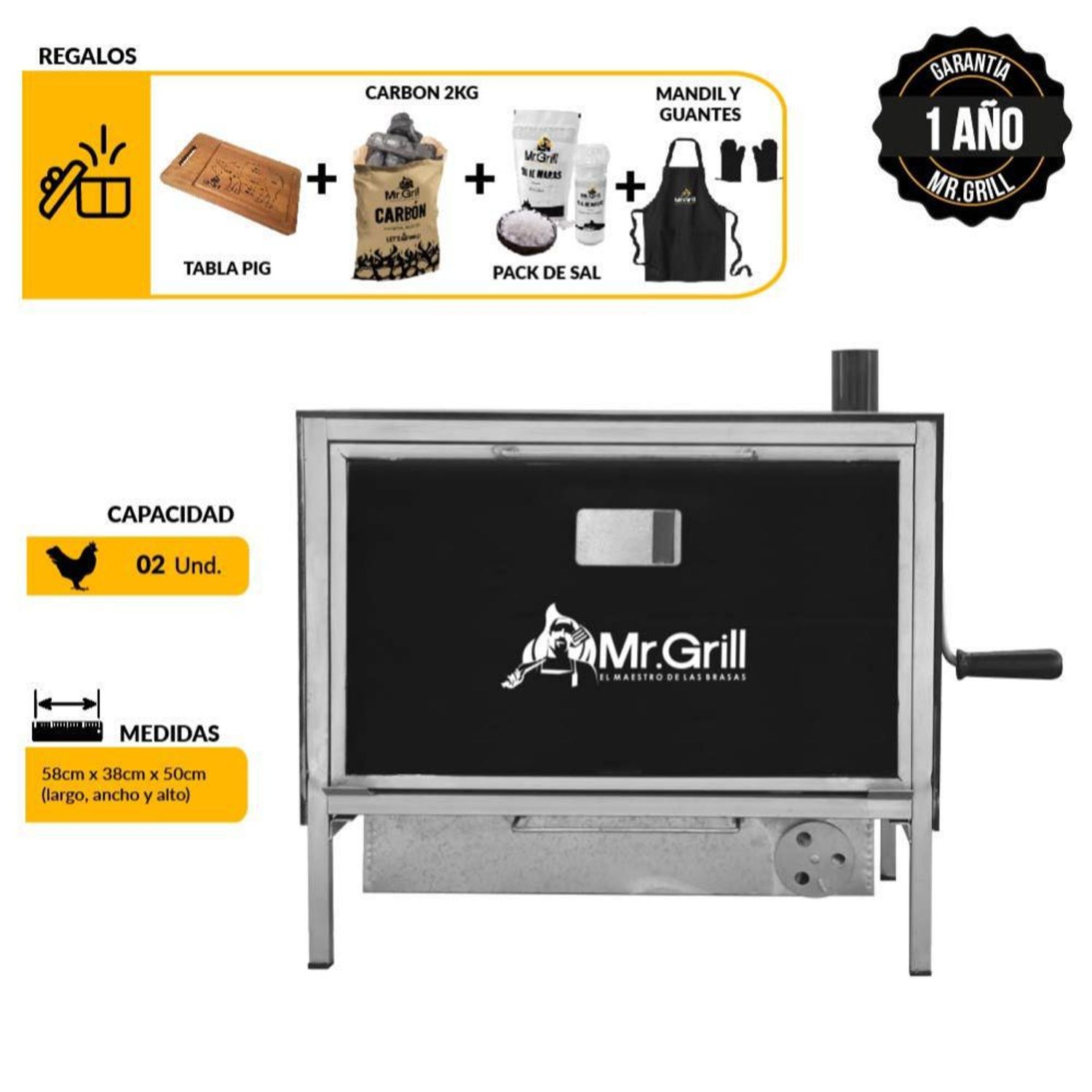 Horno Asador A La Brasa Mediano +Tabla De Picar Pig + Carbon + Kit Sal  Maras+ Madil + Guantes | Oechsle - Oechsle
