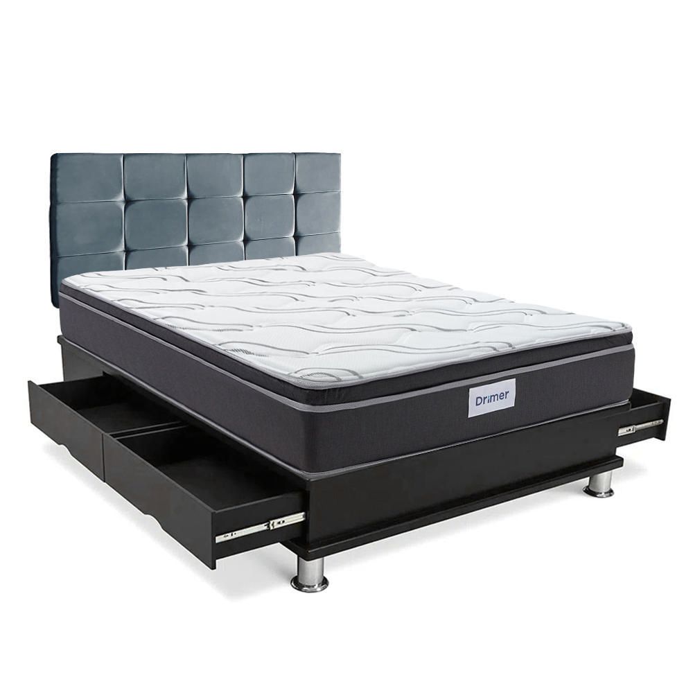 Dormitorio Cuadros Cromopedic 2 Plazas + Almohadas + Protector Marrón Dormitorio Cuadros Futurepedic 2 Plazas + Almohadas + Protector Gris