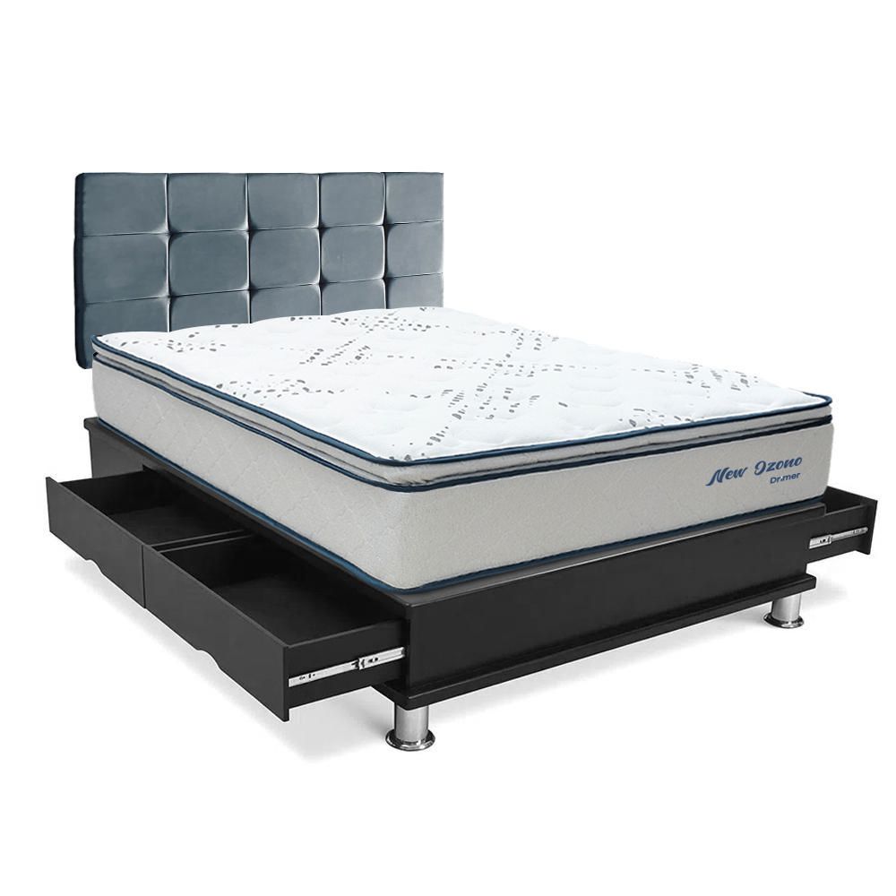 Dormitorio New Ozono 2 Plazas Cuadros Gris Plata + Protector