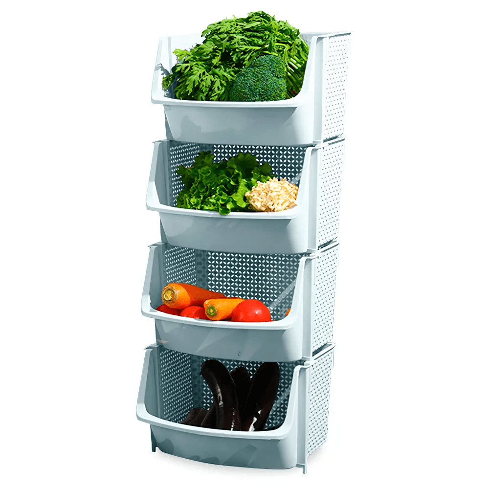 Caja Organizador Cesta Apilable Verdulero Frutero U80 Verde X4