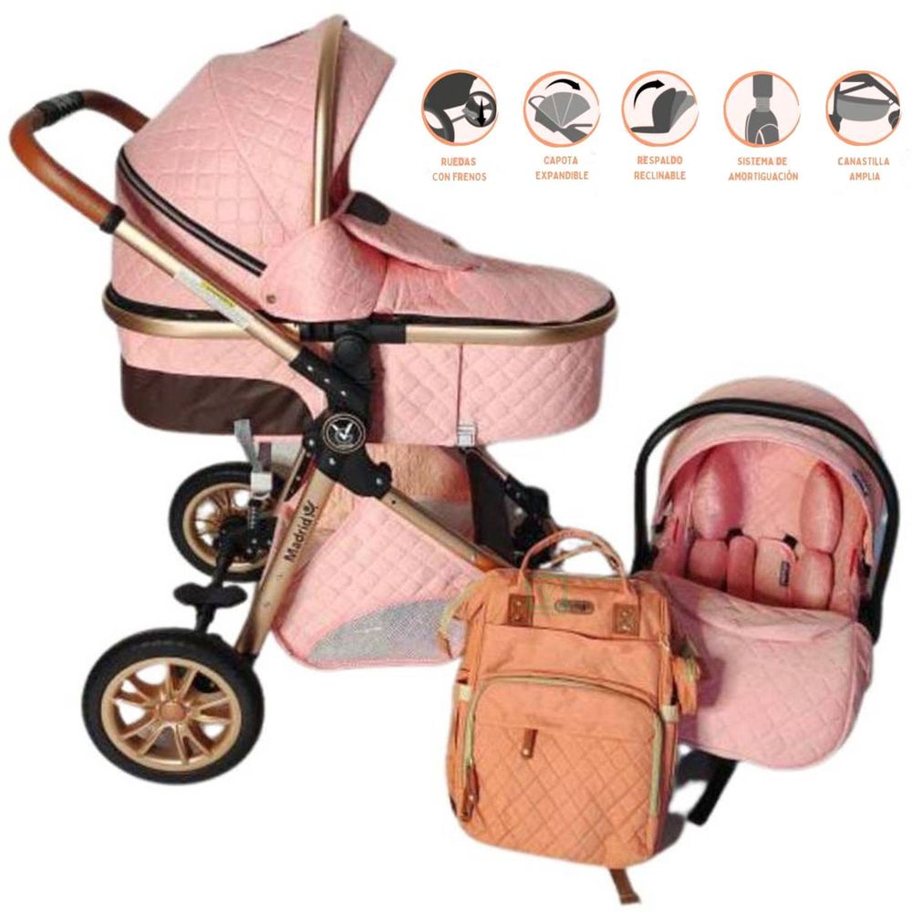 Coche Voyage Moisés en1 con Portabebé Madrid Rosado Oechsle