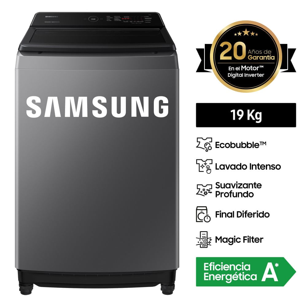 Lavadora Samsung EcoBubble 19KG Plateada WA19CG6441BDPE