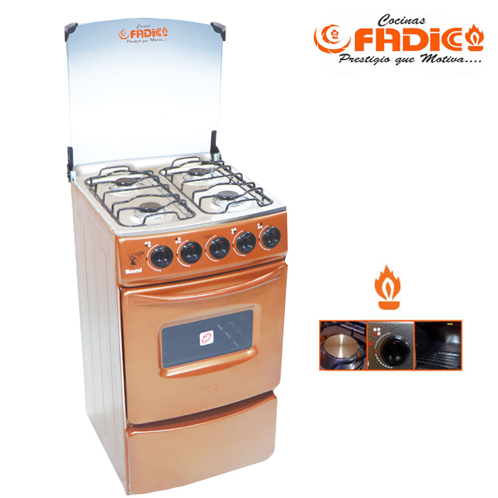 Cocina Fadic con tapa de vidrio y horno Sami 4H COBRE