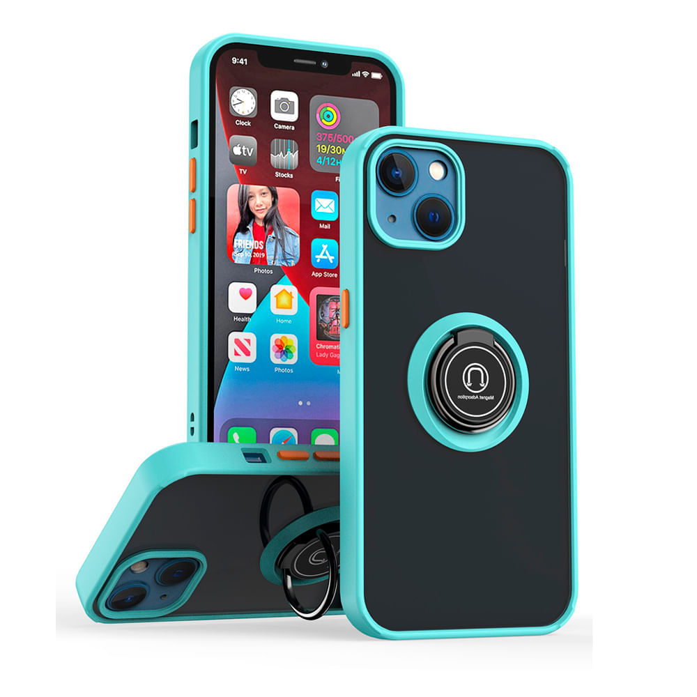 Funda para Motorola Moto G71 5G Ahumado con Anillo Celeste Antishock Resistente a Caídas y Golpes