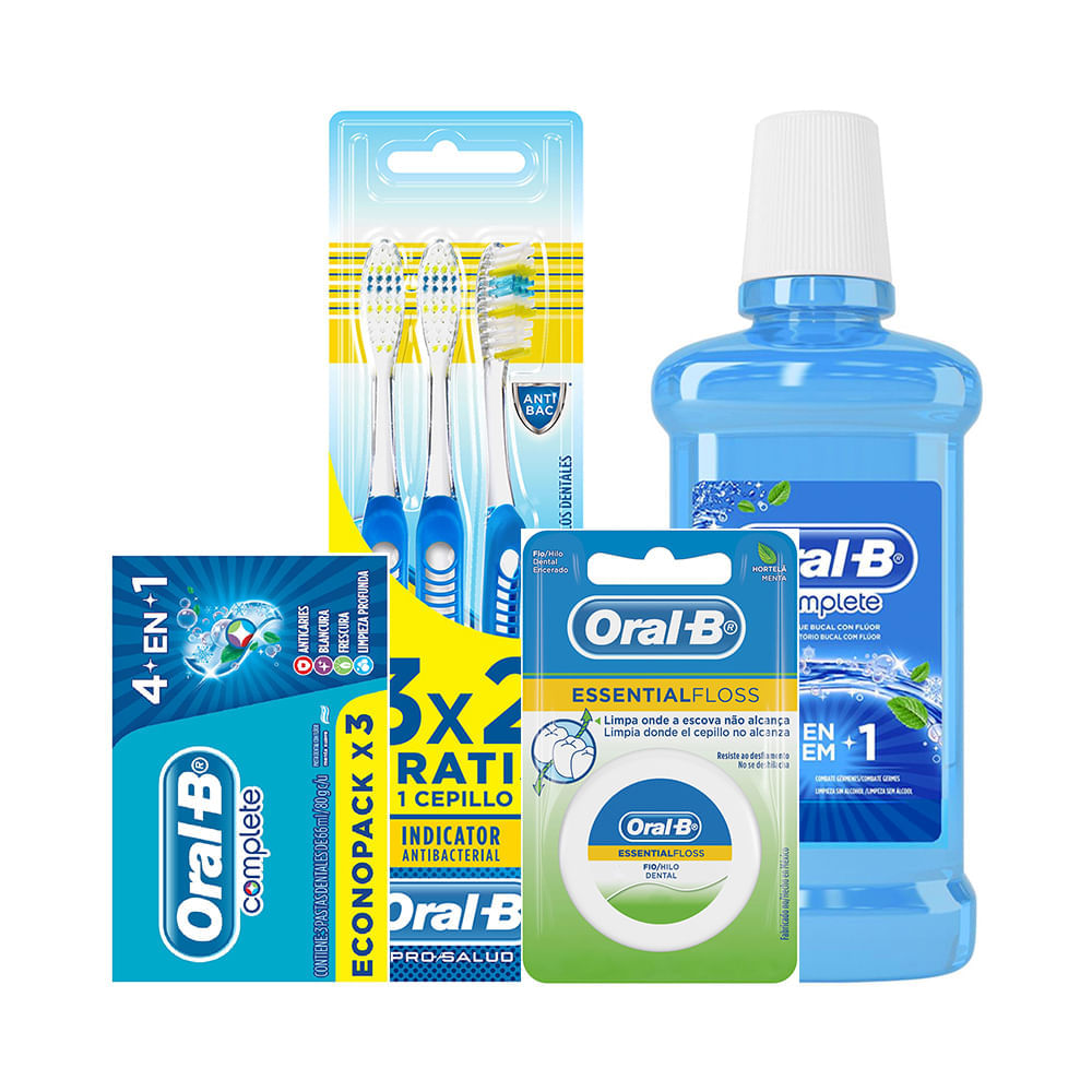 Pack Oral B Limpieza Completa Pasta + Cepillo + Hilo Dental + Enjuague ...