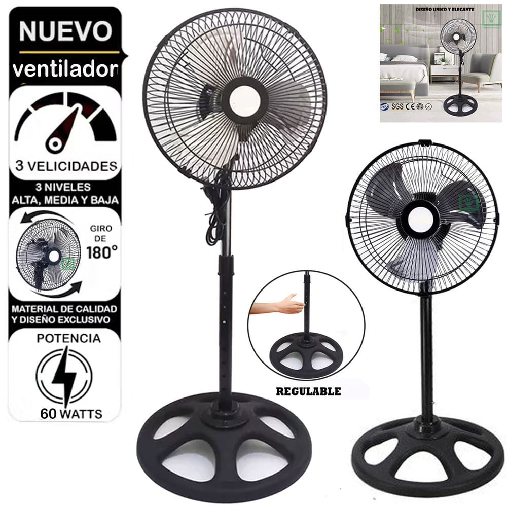 Ventilador Pedestal de 10 pulg. Negro 60 Watts