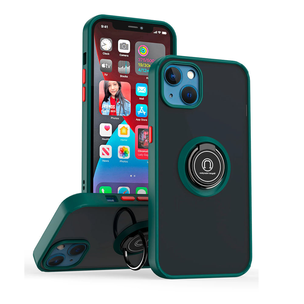 Funda de Motorola Moto G52 Ahumado con Anillo Verde Bosque Antishock Resistente a Caídas y Golpes