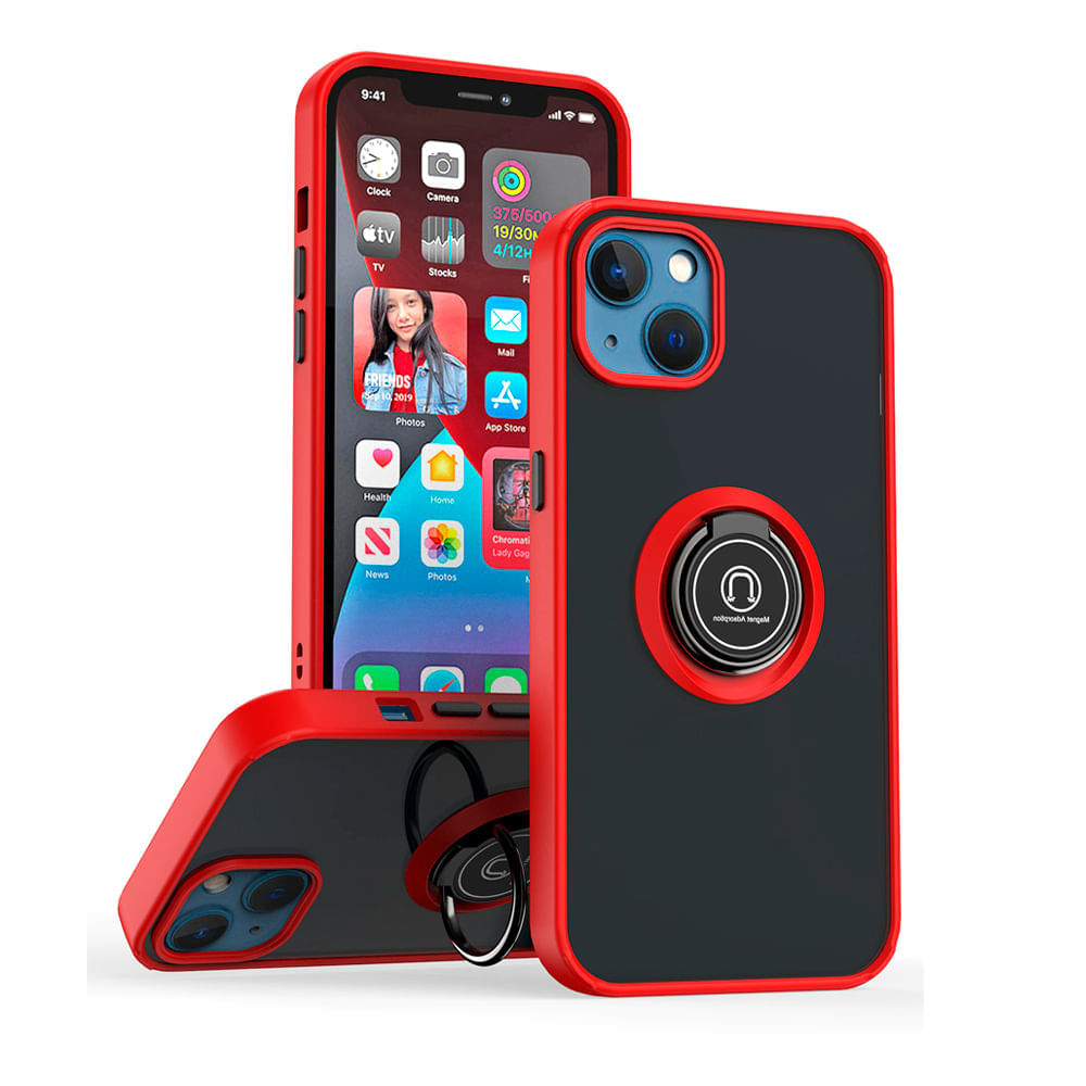 Funda para Motorola Edge 30 Pro Ahumado con Anillo Rojo Antishock Resistente ante Caídas y Golpes