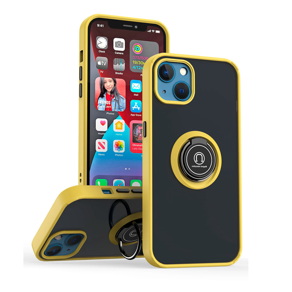Funda para Motorola Moto G52 Ahumado con Anillo Amarillo Antishock Resistente ante Caídas y Golpes