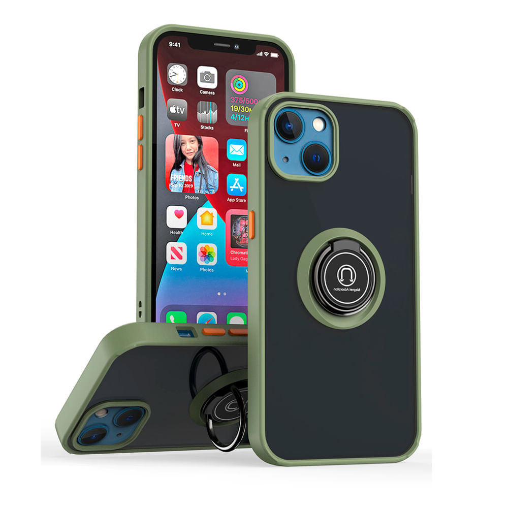 Funda de Motorola Moto G8 Plus Ahumado + Anillo Verde Claro Antishock Resistente a Caídas y Golpes