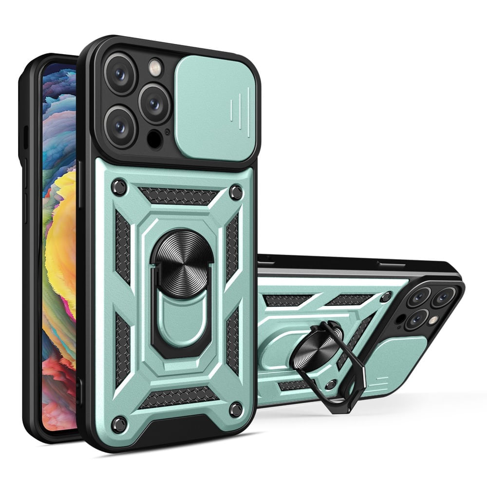 Funda para iPhone 14 Pro Max con protector de camara Verde Resistente ante Caídas y Golpes