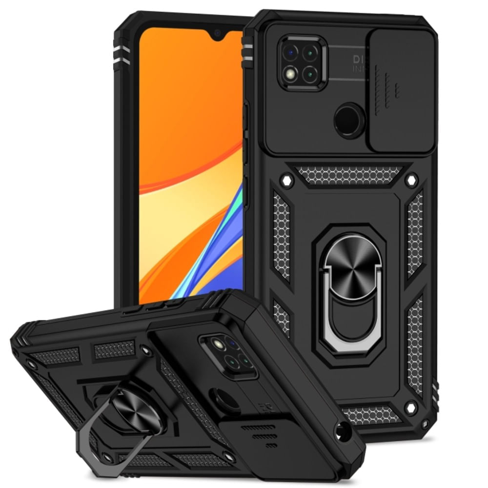 Funda Case de Xiaomi Redmi 9C con protector de camara Negro Resistente ante Caídas y Golpes
