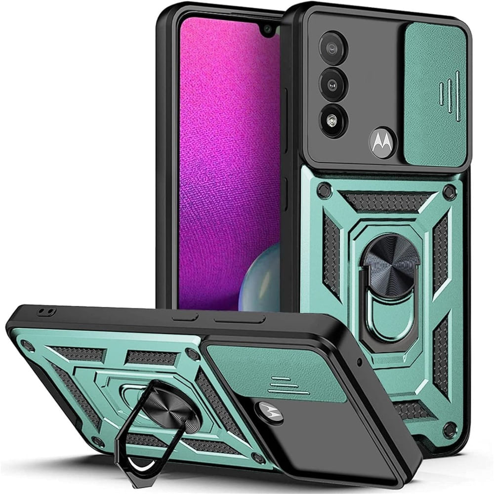 Funda Case para Motorola E40 con protector de camara Verde Resistente ante Caídas y Golpes