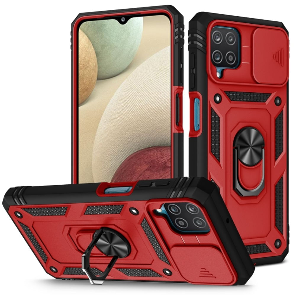 Funda Case para Samsung A12 con protector de camara Rojo Resistente ante Caídas y Golpes