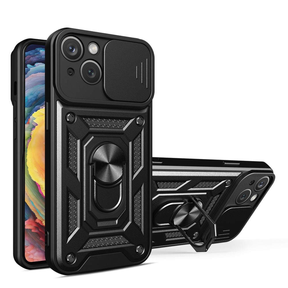 Funda Case para iPhone 14 con protector de camara Negro Resistente ante Caídas y Golpes