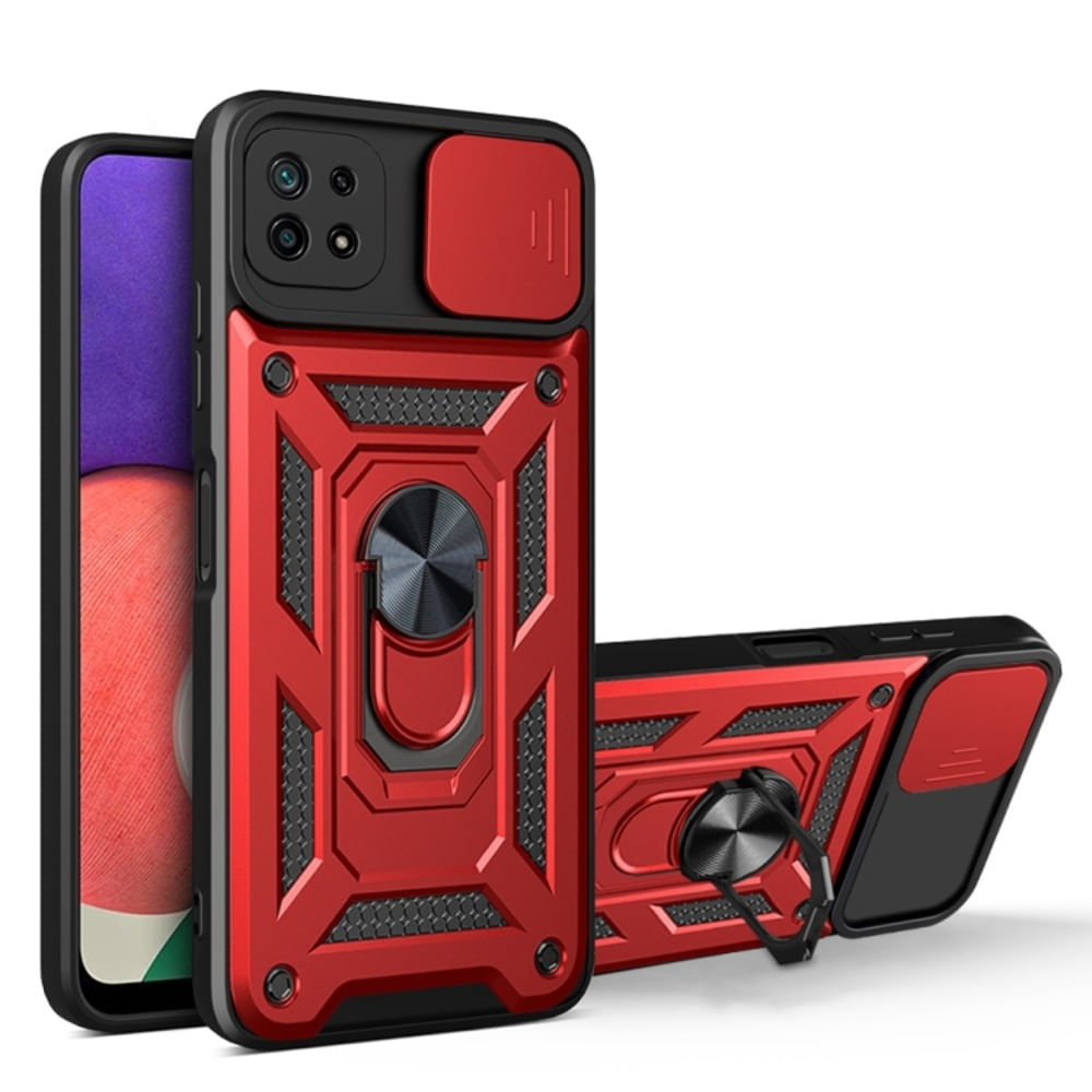 Funda Case para Samsung A22 4G con protector de camara Rojo Resistente ante Caídas y Golpes