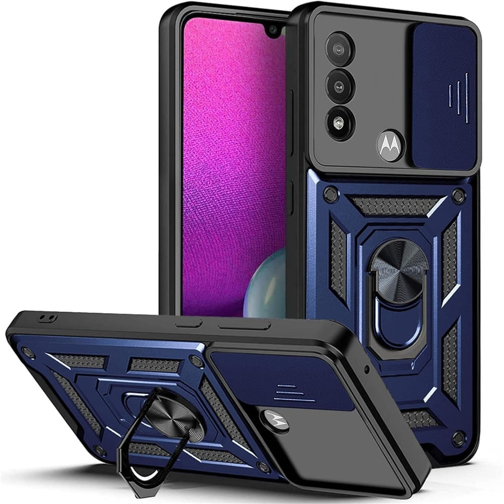 Funda Case para Motorola E20 con protector de camara Azul Resistente ante Caídas y Golpes