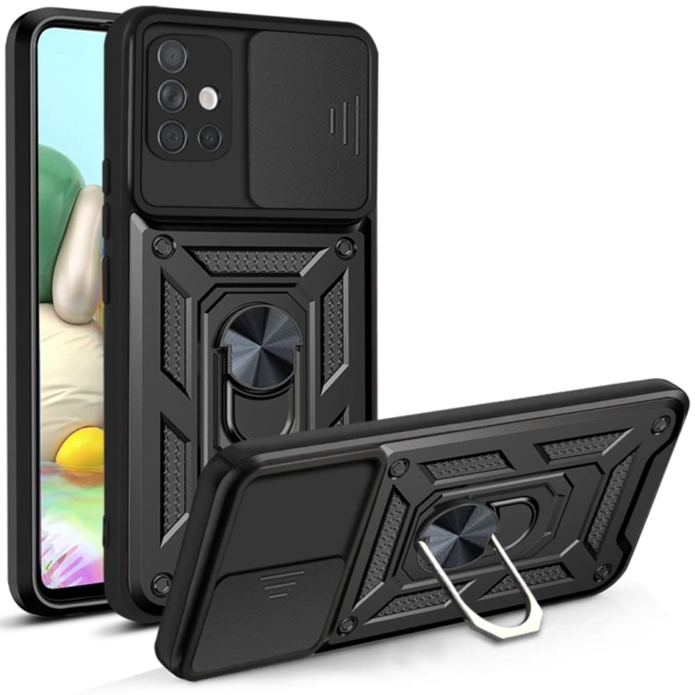 Funda Case para Samsung A72 con protector de camara Negro Resistente ante Caídas y Golpes