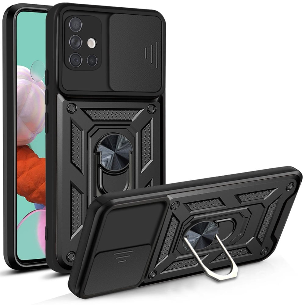Funda Case para Samsung A51 con protector de camara Negro Resistente ante Caídas y Golpes