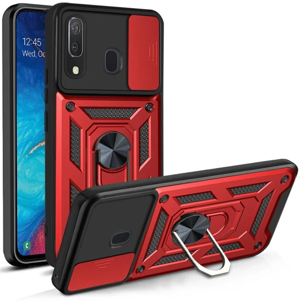 Funda Case para Samsung A30 con protector de camara Rojo Resistente ante Caídas y Golpes