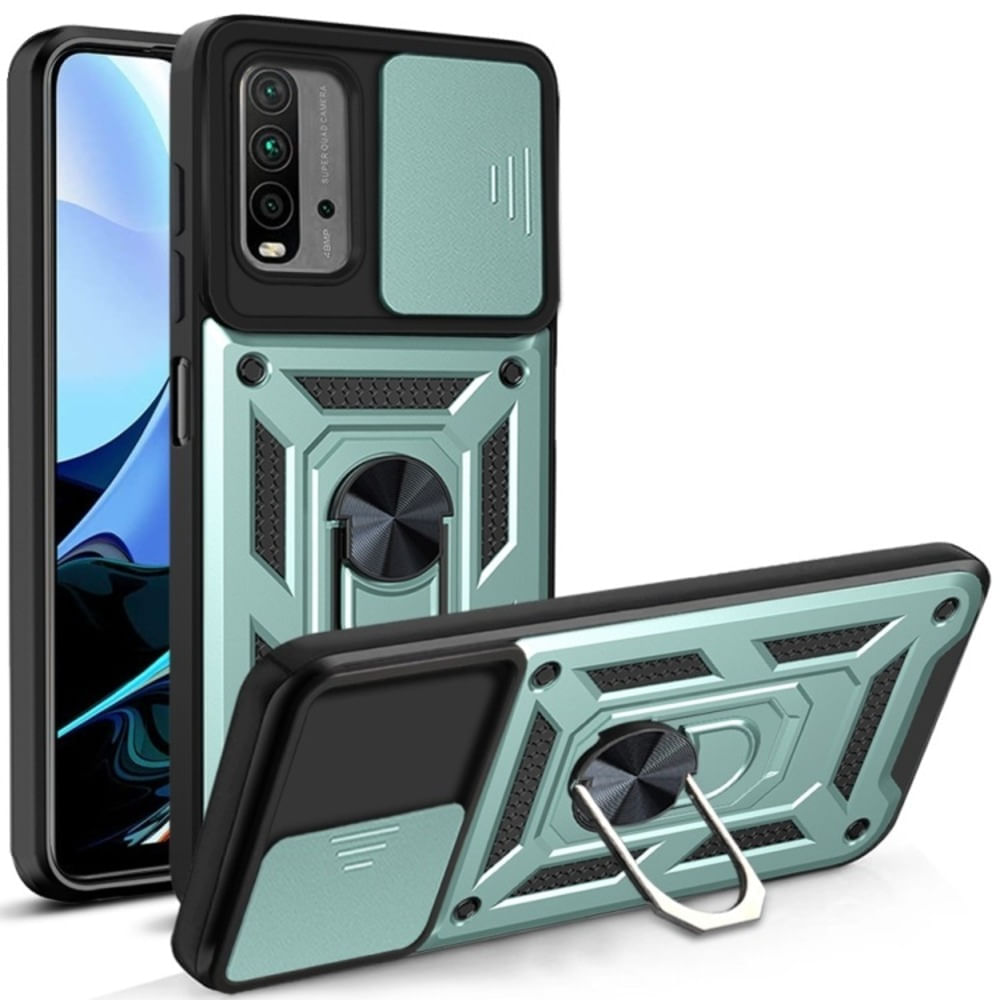 Funda Case de Xiaomi Redmi 9T con protector de camara Verde Resistente ante Caídas y Golpes