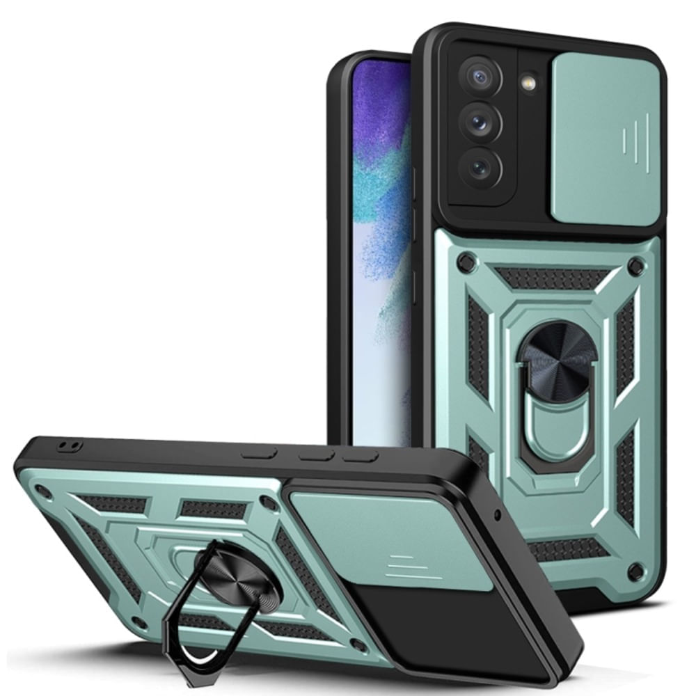 Funda Case for Samsung S21 FE con protector de camara Verde Resistente ante Caídas y Golpes
