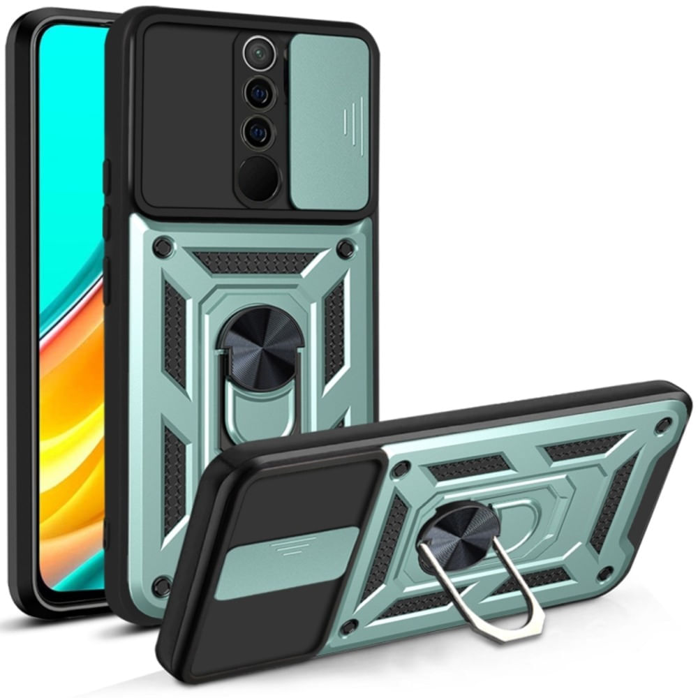 Funda Case for Xiaomi Redmi 9 con protector de camara Verde Resistente ante Caídas y Golpes