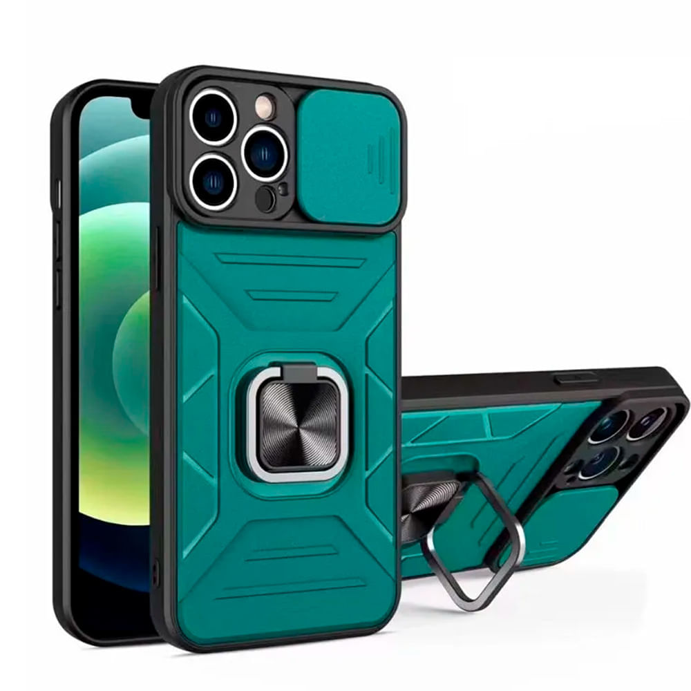 Funda para Samsung A22 4G Robot con Aro + protector de camara Verde con Aro y Protector Resistente