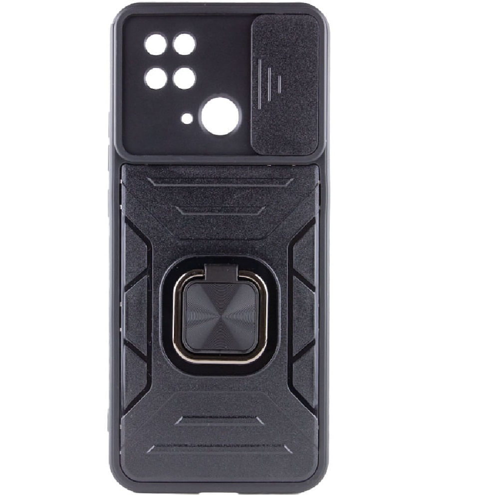 Funda para Xiaomi Redmi 10C Robot con Aro + protector de camara Negro con Aro y Protector Resistente