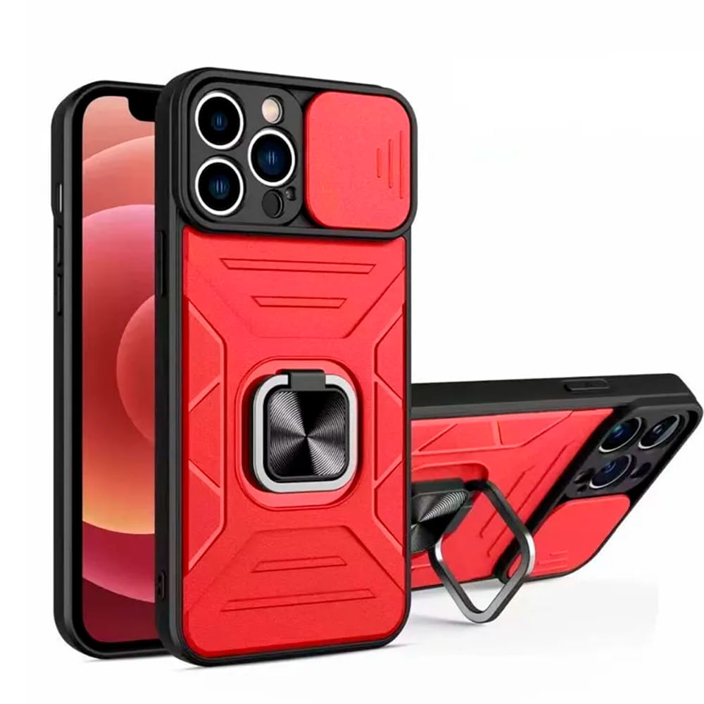 Funda para Xiaomi Redmi 9C Robot con Aro + protector de camara Rojo con Aro y Protector Resistente