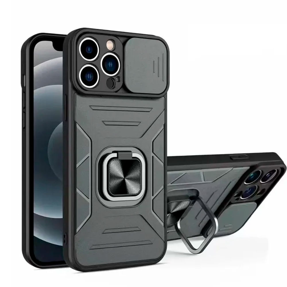 Funda Case para Samsung A03 Robot con Aro + protector de camara Gris con Aro y Protector Resistente