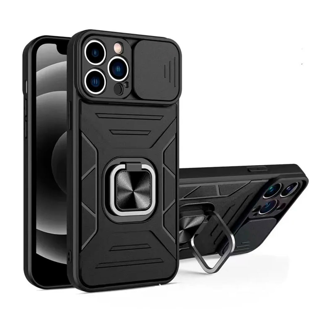 Funda Case para Samsung A03 Robot con Aro + protector de camara Negro con Aro y Protector Resistente