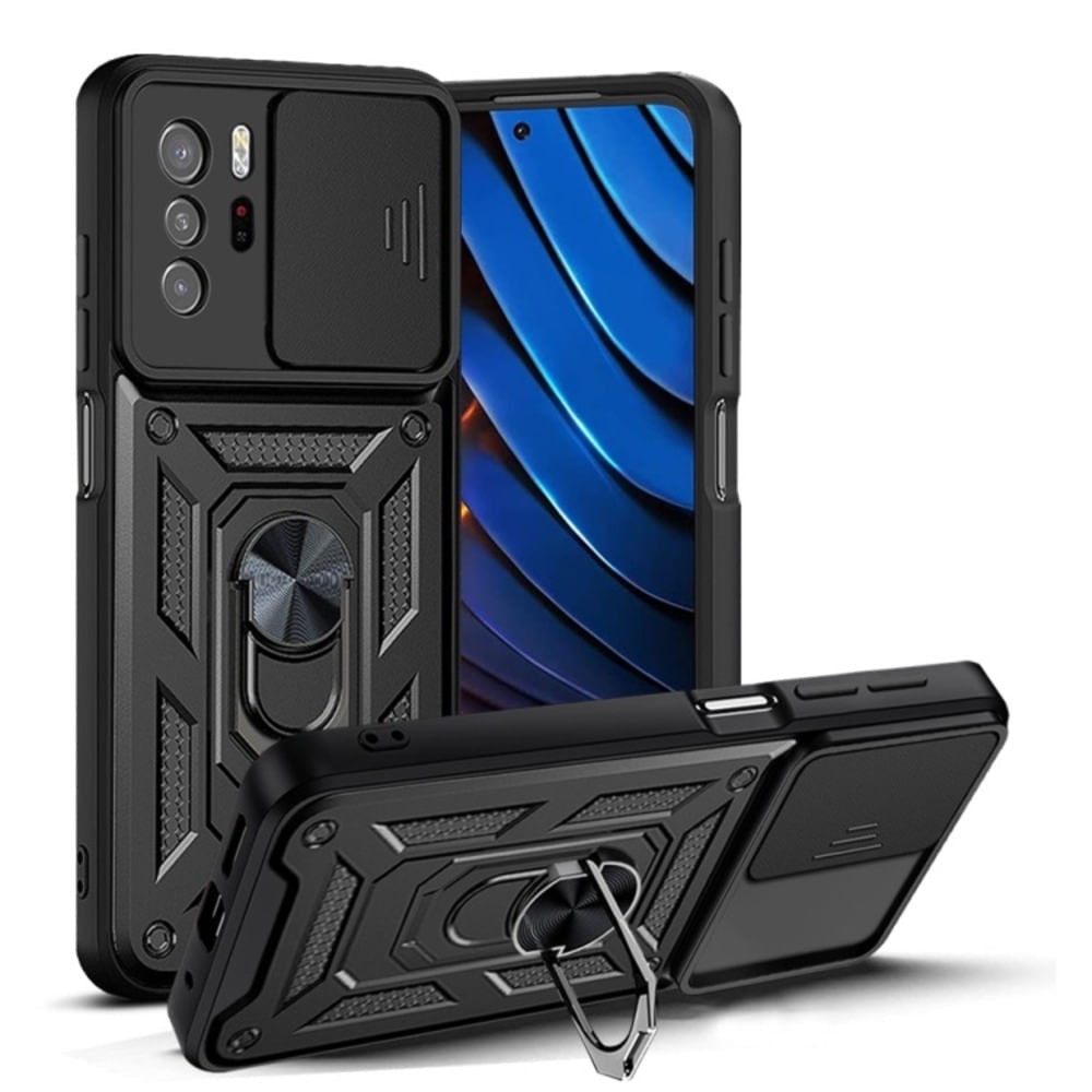 Funda para Xiaomi Redmi Note 10 Pro con protector de camara Negro Resistente ante Caídas y Golpes