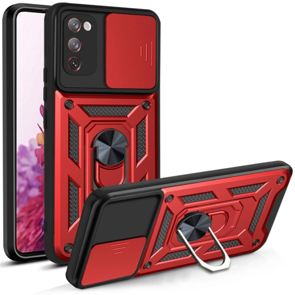 Funda Case para Samsung S20 FE con protector de camara Rojo Resistente ante Caídas y Golpes
