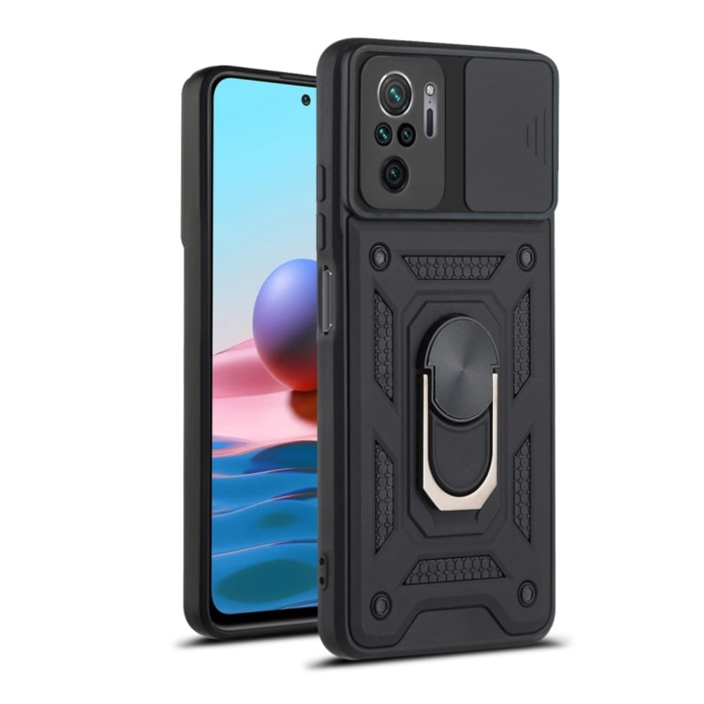 Funda para Xiaomi Redmi Note 10 4G con protector de camara Negro Resistente ante Caídas y Golpes