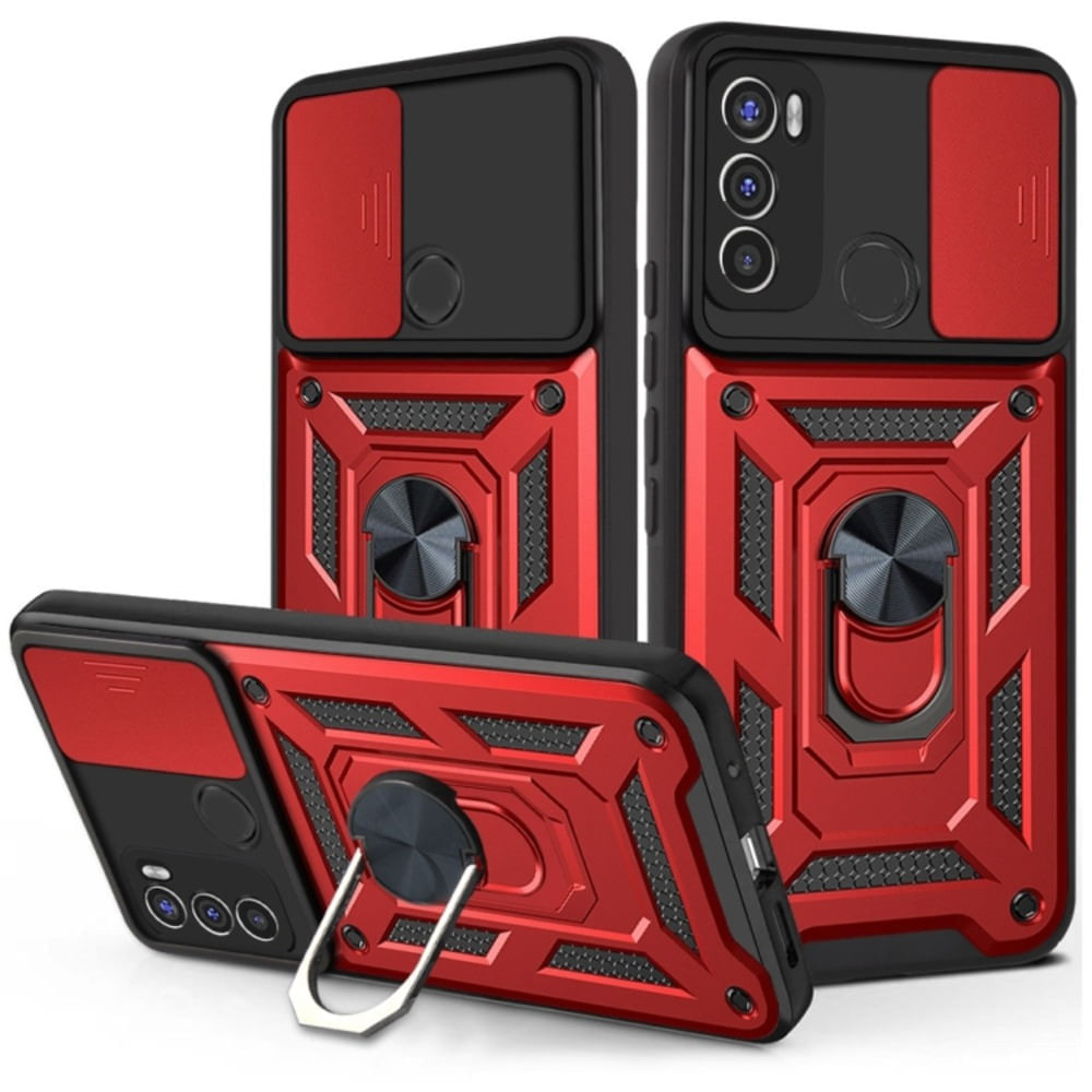 Funda Case para Motorola G60 con protector de camara Rojo Resistente ante Caídas y Golpes